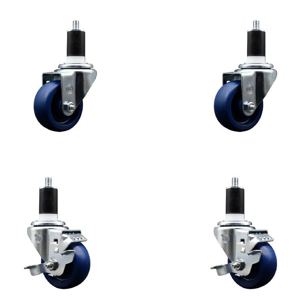 Service Caster 3'' Solid Poly Wheel Swivel 1-1/2'' Expanding Stem Caster Set 2 Brakes, 4PK SCC-EX20S314-SPUS-2-TLB-2-112 - main